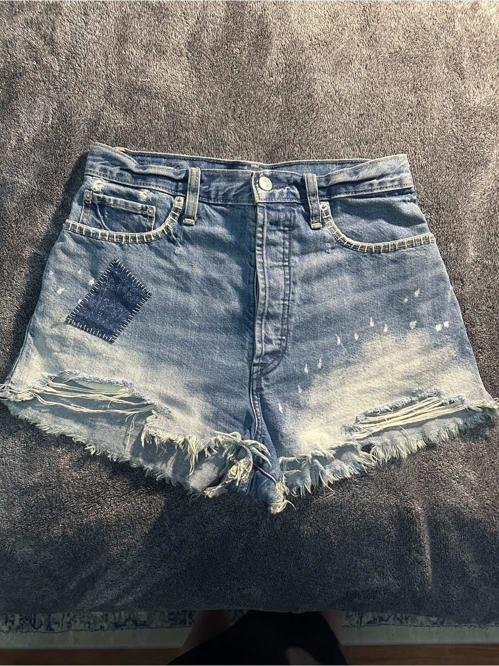 Abercrombie & Fitch Light Blue Distressed Patch Denim Shorts